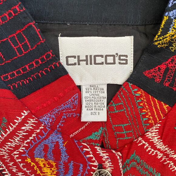CHICO'S Vintage Red & Black Embroidered Mandarin Collar Vest Size XL - Picture 8 of 8